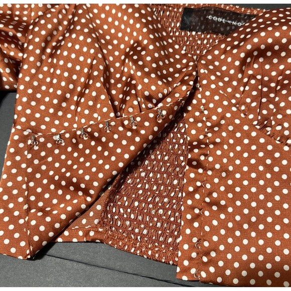 Rust Polka Dot Cropped Blouse Women Size Small Long Sleeve V-Neck Code X Mode - Picture 5 of 13